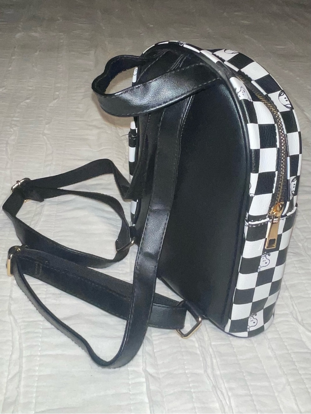 Peanuts Black & White Checkerboard Mini Backpack with Gold Accent - Picture 5 of 6